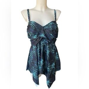 Ecupper Black Navy Blue Handkerchief Tankini XL Plus Size NWOT